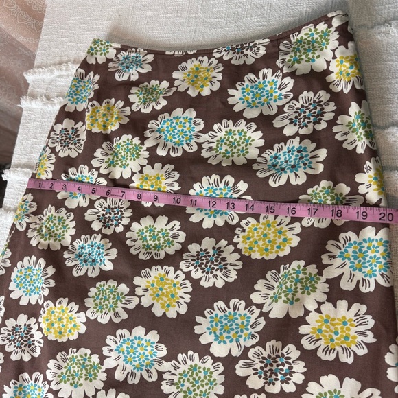 Boden Y2K Blue Green Retro Floral Print Brown Midi Skirt 100% Cotton Sz 12 Long - Picture 4 of 9